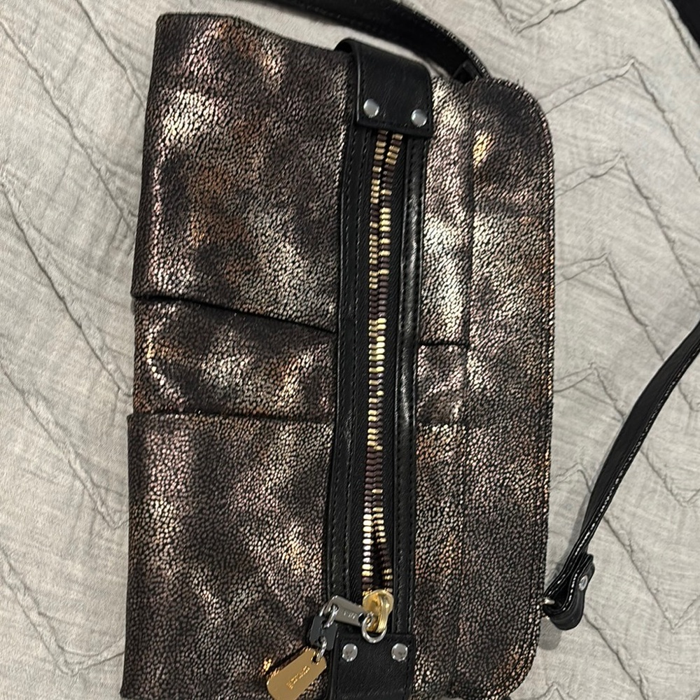 See By Chloe Shimmering Black and Gold Crossbody Bag